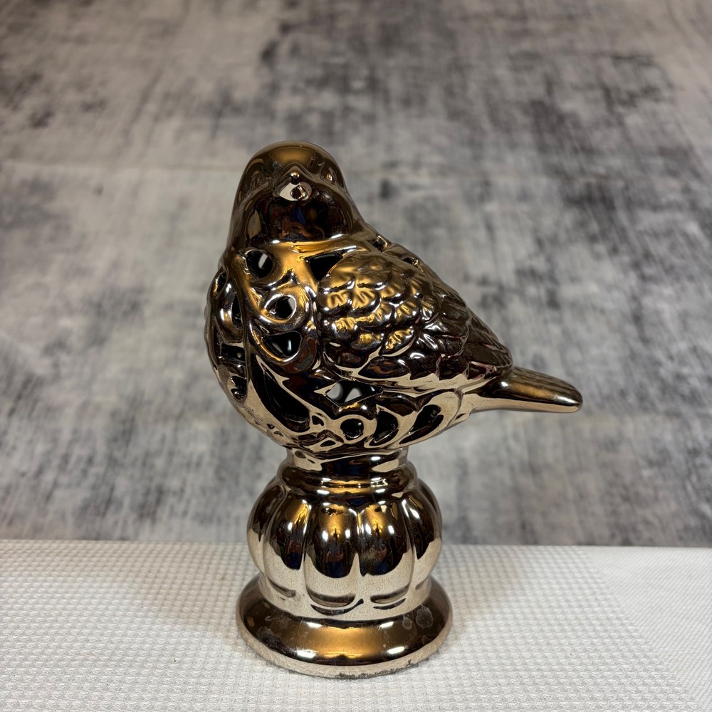 Metallic Gold Filigree Bird Figurine Pedestal Base Openwork for potpourri
